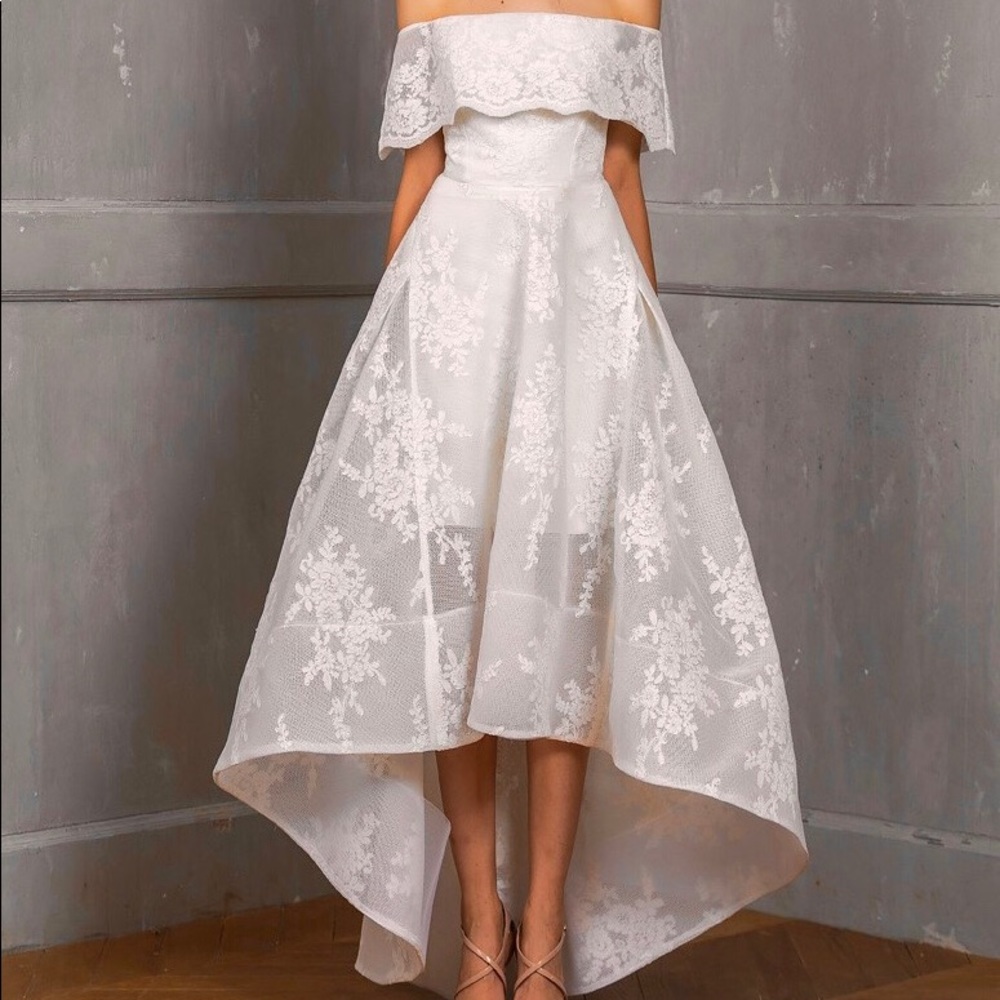 Bronx and Banco White Lace High Low Dress